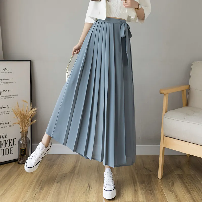 शिफॉन स्कर्ट पैंट महिलाओं के वसंत और गर्मियों में 2022 नई कोरियाई उच्च कमर मध्यम लंबाई बड़े लोचदार कमर आकस्मिक पैंट