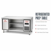 Table de travail réfrigérée en acier inoxydable à double porte, dégivrage automatique, éclairage LED, contrôle numérique de la température