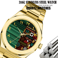 Montre à quartz vintage de luxe pour hommes personnalisée ton or chiffres arabes uniques mouvement japonais acier inoxydable verre résistant à l'eau