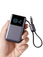 Batterie externe portable mini 10000mAh 45W à charge rapide avec écran LED et câble USB-C |   Compatible iPhone 17/16 pour S25 Gris