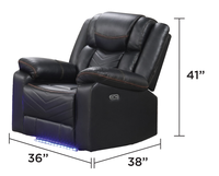 Sofá Reclinable Eléctrico Moderno en Forma de U de Piel Sintética con Luces LED, 3 Piezas (Sofá + Sofá de Dos Plazas + Sillón), con Portavasos, Consola para Sofá de Dos Plazas y Altavoces