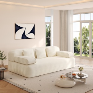 Modern 78.7" Frameless Black Corduroy <b>Convertible</b> <b>Sofa</b>, 2-in-1 Compressed <b>Sofa</b> <b>Bed</b> with Memory Foam Fill - Product Image 3