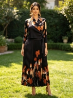 Nouvelle Robe de Soirée Plissée à Manches Longues Imprimé Floral Grande Taille pour Femmes, Style Élégant et Décontracté Miyaki