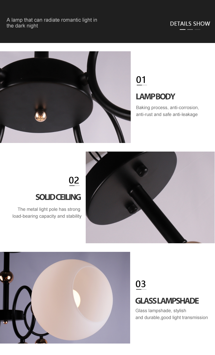 Good Quality Residential Villa Livingroom Decoration Iron Glass Ball Chandelier Pendant Lamp