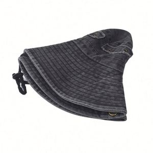 Chapeau Bob Pêcheur en Coton Lavé Respirant Anti-UV Pliable à Large Bord avec Cordon pour Printemps-Été - Product Image 3