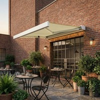 Auvent rétractable motorisé de luxe pour balcon et terrasse, avec cassette intégrale, bandes lumineuses LED, télécommande électrique, protection UV, bras pliable, résistant à la pluie