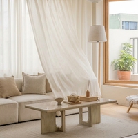 Voilage en mélange coton et lin, texture douce et ondulée, filtrant la lumière, pour la maison et l'hôtel