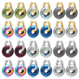 Boucles d'oreilles créoles en hématite noire naturelle, en acier inoxydable, résistantes à la décoloration, même style que les blogueurs d'Instagram, pour hommes - Product Image 1