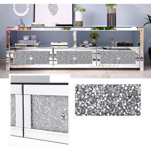 Mobile TV Moderno a 3 Cassetti con Specchio e Cristalli, Consolle TV <span class=keywords><strong>Argento</strong></span>, Mobile TV per Soggiorno e Hotel - Product Image 4