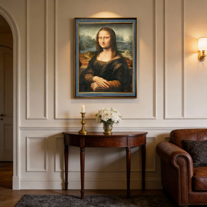 ภาพพิมพ์งานศิลปะบนผ้าใบแบบรักษ์โลก ภาพวาดสีน้ำมันติดกรอบ ภาพโมนาลิซ่าของเลโอนาร์โด ดา วินชี ฉบับจำลองคลาสสิก พิมพ์ด้วยเทคนิคจิเคล - Product Image 2