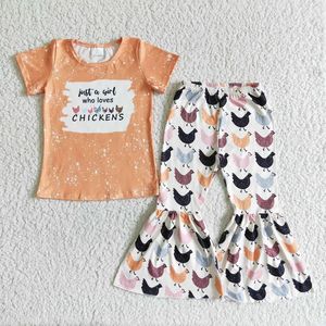 Conjunto de Dos Piezas Casual de Verano para Niña, Estampado de Pollos, Sin Mangas, Color Naranja - Product Image 1