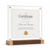Cadre photo en acrylique transparent pour table, cadre moderne pour certificats avec base en bois et en métal pour la décoration de bureau