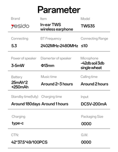 Casque sans fil <span class=keywords><strong>Yesido</strong></span> BT5.3, son de qualité supérieure, écouteurs sans fil intra-auriculaires TWS, TWS35 - Product Image 5