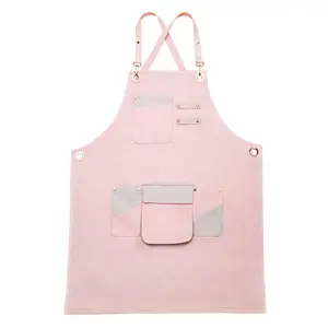 Cute OEM Waitstaff Uniform Florist Painter Artist Work Wear Gray Pink Long Cotton Apron