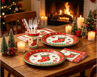 Ensemble de vaisselle jetable sur le thème de Noël tout-en-un : assiettes, gobelets, serviettes