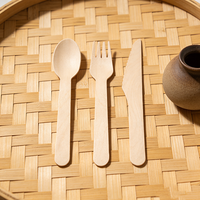 Ensemble de couverts en bois biodégradable personnalisé et écologique de 16 cm, couteau, cuillère, fourchette jetables pour fête
