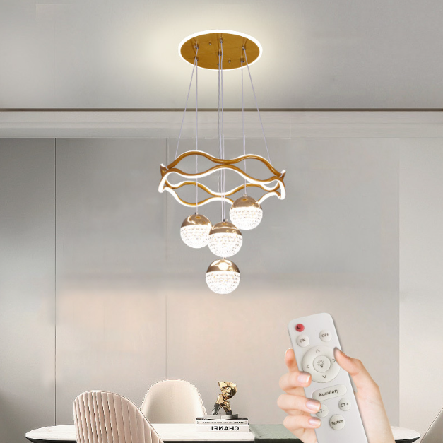 Creative Living Room Warm Light Acrylic Lampshade Led Golden Circle Rings Pendant Light