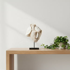 Estatua de Torso Abstracta Rústica Flolenco, Escultura de Torso Hueco de Resina con Textura de Travertino y Base de Mármol Negro para Decoración de Villas - Product Image 5
