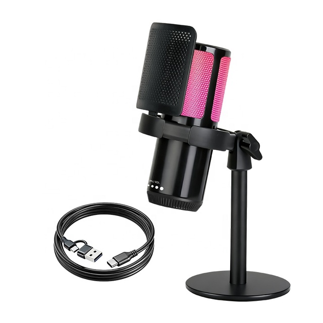 Professional USB Game Microphone Wired RGB USB Gaming Microphone for PC Phone, Noise Cancellation Condenser Mic with RGB Lights