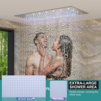 Système de douche cascade LED Honajo 3 poignées 16x32 pouces avec 6 jets corporels et douchette multifonction 2-en-1, ensemble de robinetterie chromé pour douche complète