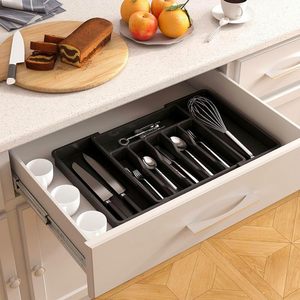 Plateau de rangement compact et réglable pour couverts de cuisine, plateau extensible pour l'organisation des couverts dans le tiroir - Product Image 6