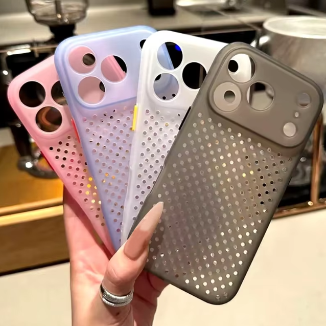 Luxury Soft Heat Dissipation Breathable Cooling Case for IPhone 17 16 15 14 13 Pro Max Mesh Hollow Color Cover