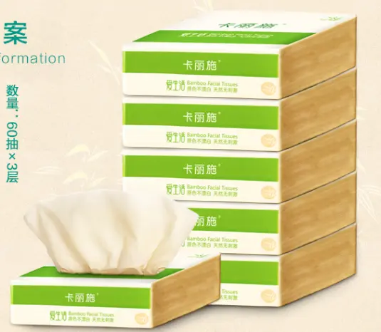 China hizo paquete pequeño 60 ahumado 3 pisos pañuelo de papel de color primario de bambú suave