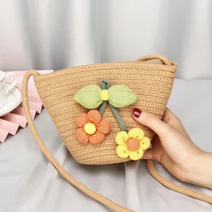 Bolsos de Hombro de Paja con Flores para Niñas, Bolsos de Mensajero Mini para Niñas, Monederos Lindos para Niños, Bolsos Pequeños - Product Image 1