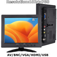 Moniteur d'ordinateur 1024x768, moniteur LCD PC, 8 pouces pour ordinateur de bureau, haut-parleur LED, moniteur LCD industriel noir