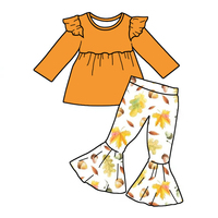 Ensemble de vêtements pour enfants en fibre de bambou imprimé sur mesure, chemisier à manches longues à col rond et pantalon évasé pour filles, tenue quotidienne pour enfants, 2 pièces