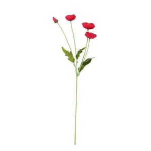 2024 Wholesale Silk Poppy 3 Heads Artificial Long Stem Flowers