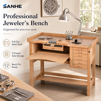 Banc de travail en bois massif avec tiroirs pour bijoux et travail du bois, capacité 85 kg, garantie 1 an, rangement multi-tiroirs