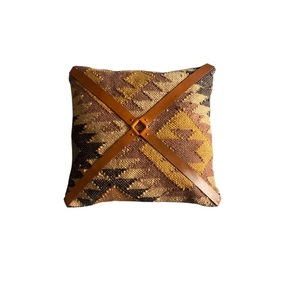 Premium Wool Jute Cushion Featuring Leather Belt Detail <b>Decorative</b> <b>Pillow</b> for Modern Home Styling and Furnishing - Product Image 3