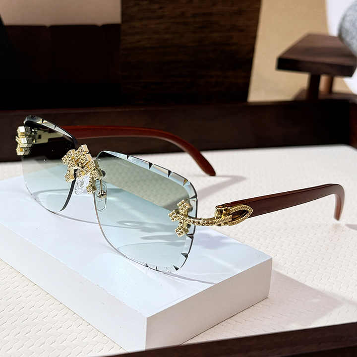 Designer Vintage Rimless Square Cutting Lens 2026 Sunglasses Women