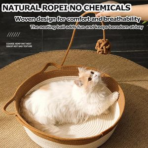 Cesto per Animali Domestici in Corda di Cotone Intrecciata a Mano di Alta Qualità per Gatti con Divertente Palla da Gioco - Product Image 5