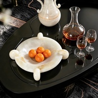 STONEKOCC Bol à fruits en onyx blanc naturel avec logo personnalisé, plateau décoratif de luxe en pierre d'onyx, centre de table pour la maison, bol de rangement