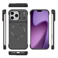 Rahmenlose Carbonfaser-Magnetische Hülle mit Metall-Kameraring und Ständer, Harte PC-Handyhülle für iPhone 16 17 18 Pro Max