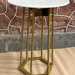 Modern Gold Stainless Steel White <b>Round</b> MDF Top Minimalist <b>Bar</b> <b>Table</b> for Apartment Basement Hotel & Farmhouse Use - Product Image 1