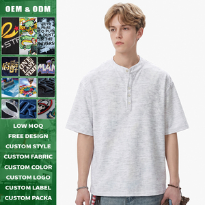 เสื้อยืดแขนสั้นทรงเฮนลีย์ผ้าถักลายสลับแบบกำหนดเองสำหรับผู้ชาย สไตล์วินเทจลำลองแนวสตรีทแวร์ ให้ความรู้สึกหรูหราแบบโอลด์มันนี เนื้อผ้านุ่ม ระบายอากาศได้ดี - Product Image 1