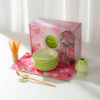 Ensemble complet de 4, 5, 7 ou 8 pièces de brosses de broyage et de bols à bec Sakura en céramique et porcelaine écologiques, style Zen japonais et asiatique, avec boîte rose