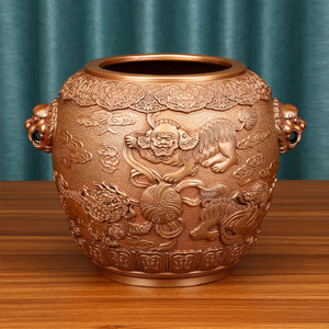 Jarrón de Bronce con Forma de Bola de León, Decoración Tradicional para Oficina u Hogar, Regalo de Inauguración, Material de Cobre, Pieza Única - Product Image 1