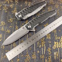 Lame en acier damas couteau pliant de chasse en plein air couteau de poche pour sauvetage auto-défense EDC survie