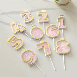 Hot Selling Taart Insert Feestartikelen Acryl Papier Nummer Gelukkige Verjaardag Decoraties Cake Topper