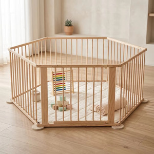 Parc de jeu détachable en bois massif avec porte, pour intérieur et extérieur, grand parc de sécurité pour bébés, tout-petits et enfants - Product Image 3
