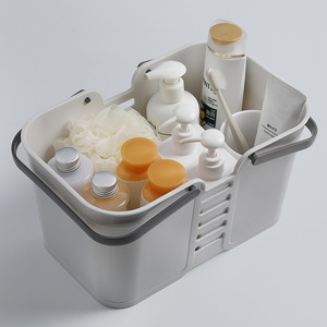 Plastic Bathroom <b>Storage</b> <b>Basket</b> <b>Square</b> White With Handle Drainable For Household Use - Product Image 2