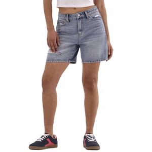 กางเกงขาสั้นผ้ายีนส์เอวกลางใส่สบายสำหรับผู้หญิงฤดูร้อนทรงสลิมฟิตและสไตล์ลำลองพร้อมเทคนิคซักออกแบบตามสั่ง-BD - Product Image 3