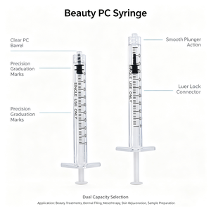 <span class=keywords><strong>Seringue</strong></span> jetable stérile de <span class=keywords><strong>1</strong></span> ml à embout Luer Lock en PC, approuvée CE ISO, pour <span class=keywords><strong>injection</strong></span> dermique et remplissage esthétique, fournisseur OEM de produits médicaux - Product Image 1