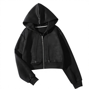 Sudadera con capucha personalizada para mujer, diseño corto con cremallera, hombros caídos, estilo casual, manga regular, ajuste casual para otoño/invierno - Product Image 1