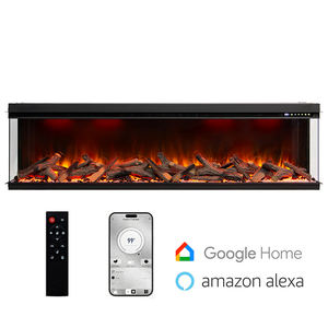 Cheminée électrique moderne à flamme LED réaliste à 3 côtés <span class=keywords><strong>de</strong></span> 72 pouces, avec ensemble <span class=keywords><strong>de</strong></span> bûches réelles en option, commande vocale intelligente - Product Image 2