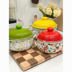 Marmite en émail compatible avec les plaques à induction pour usage domestique, antiadhésive, en métal, pour soupes, braisages, cuisson au four et lait, avec couvercle, pour le commerce international - Product Image 6